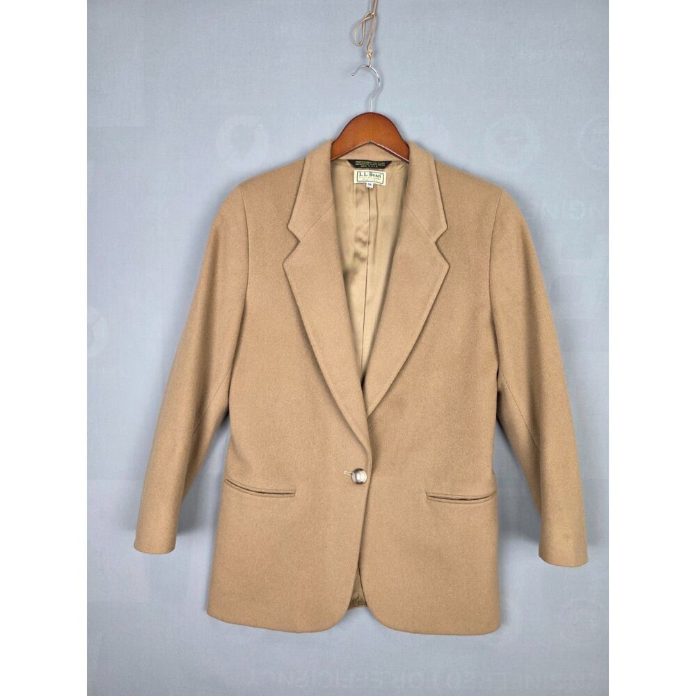 Vintage L.L. Bean Wool Cashmere Peacoat 8R Beige Tan One button Jacket Winter